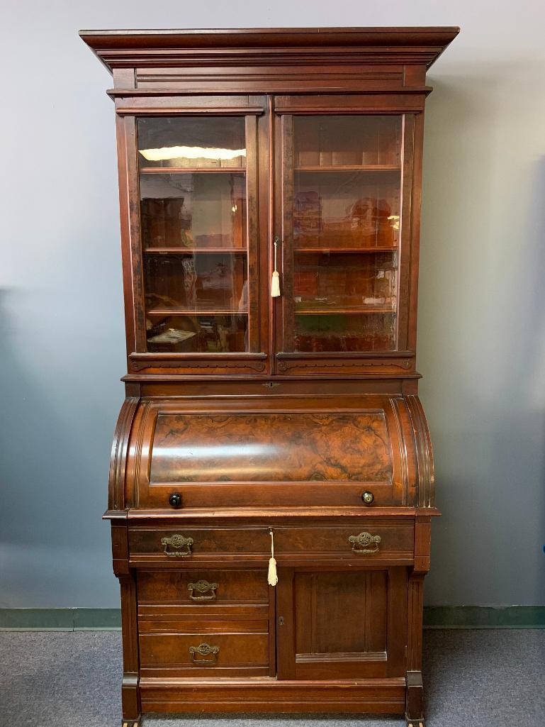 Antique Rolling Roll Top Secretary. Comes in Two Pieces. This is 86" T x 43" W x 23" D