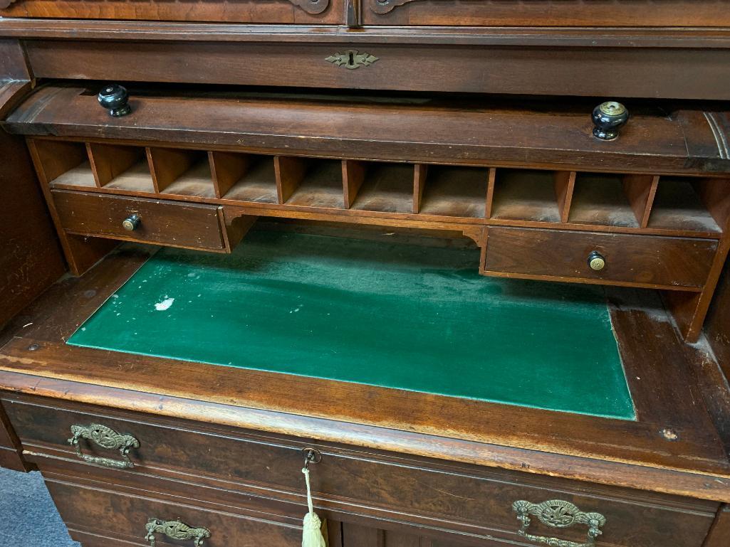 Antique Rolling Roll Top Secretary. Comes in Two Pieces. This is 86" T x 43" W x 23" D