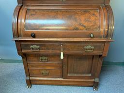 Antique Rolling Roll Top Secretary. Comes in Two Pieces. This is 86" T x 43" W x 23" D