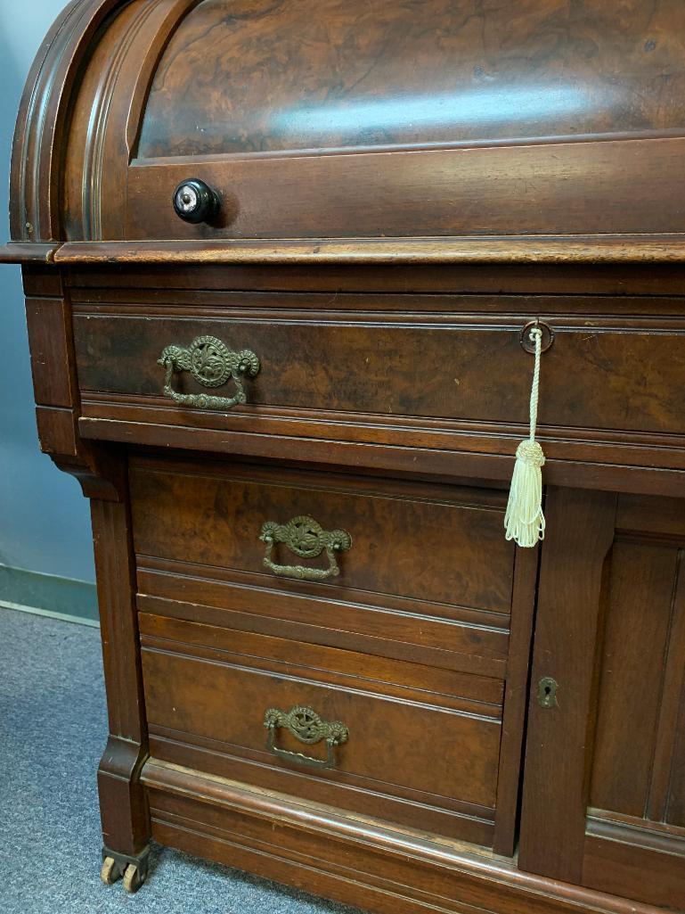 Antique Rolling Roll Top Secretary. Comes in Two Pieces. This is 86" T x 43" W x 23" D