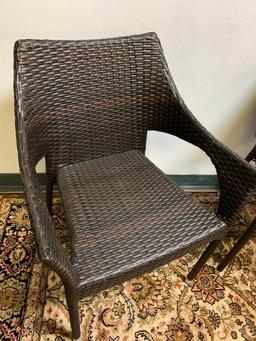 Pair of Outdoor Wicker Patio Chairs & Two Pillows. They are 32" Tall