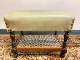 Faux Leather Studded Footstool w/Tin Bottom Shelf. This is 16" T x 21" W x 14" D