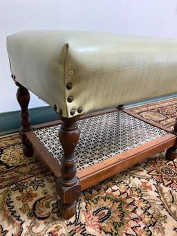 Faux Leather Studded Footstool w/Tin Bottom Shelf. This is 16" T x 21" W x 14" D