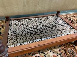 Faux Leather Studded Footstool w/Tin Bottom Shelf. This is 16" T x 21" W x 14" D