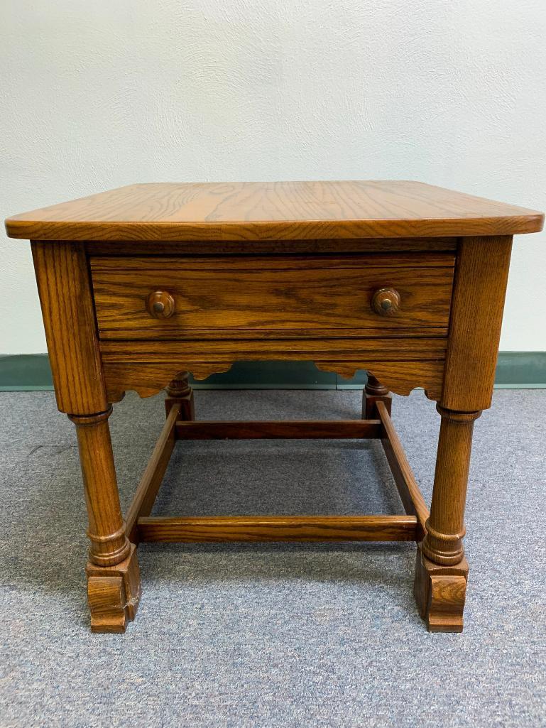 Wood Side Table w/Drawer. This is 21" T x 22" W x 25" D