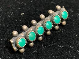 Turquoise & Sterling Silver Brooch. This is 1.25" Long Weight 4g