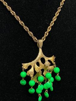 Gold Tone & Lime Green Necklace