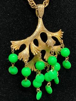 Gold Tone & Lime Green Necklace