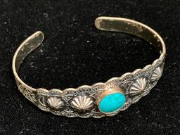 Turquoise Tone & Metal Cuff Bracelet. Not Marked Sterling