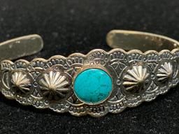 Turquoise Tone & Metal Cuff Bracelet. Not Marked Sterling