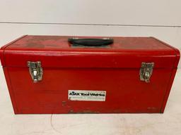 Ajax Tool Works Metal Toolbox. This is 9" T x 20" W x 9" D