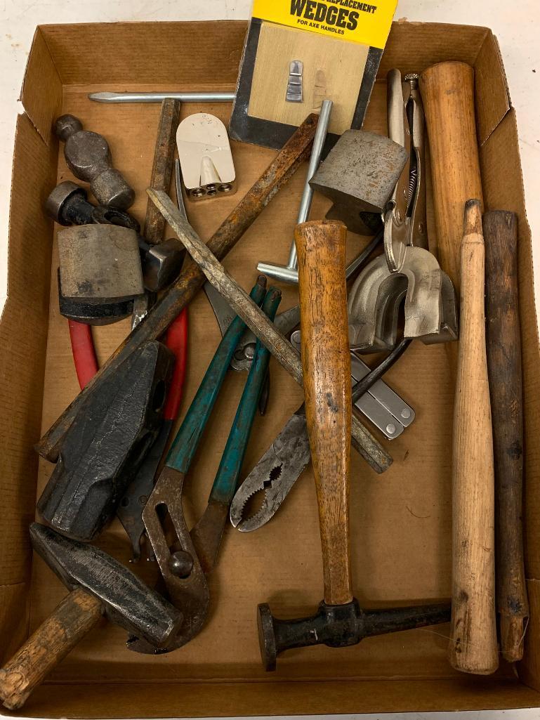 Misc Tool Lot Incl Hammers, Wrenches, Wedges & More - As Pictured