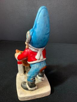 Vintage German Hummel Co-Boy Gnomes "Herbie The Horseman Placing Saddle on a Fence". This is 8" Tall