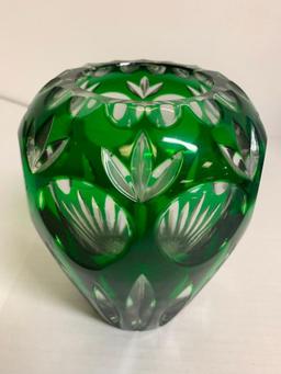 7" Clear/Green Colored Pressed Glass Vase