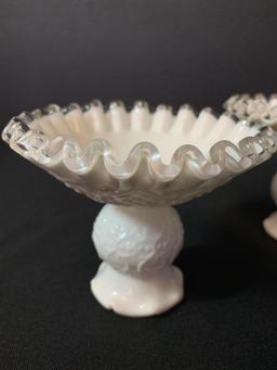 3.5" x 4.5" Fenton Silver Crest Ruffled Top Milk Glass Raised Candy Dishes