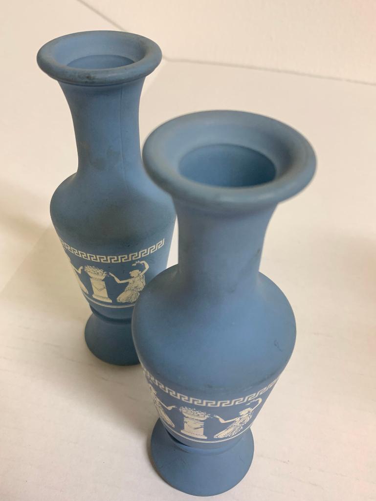 Pair of Greek Style Painted Glass Vases. They are 6" Tall