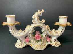 Pair of Porcelain Candelabra. They are 6" T x 11" W