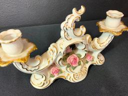 Pair of Porcelain Candelabra. They are 6" T x 11" W