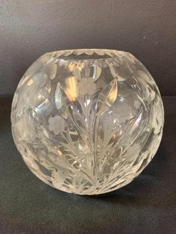 7" T x 7" in Diameter Etched Crystal Vase