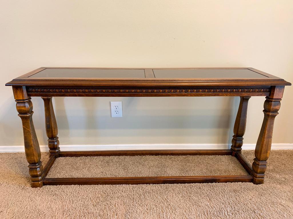 Sofa Table w/Glass Top. This is 26" T x 55" W x 16" D