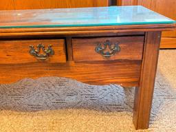 20" T x 52" W x 20" D Wood w/Glass Top Coffee Table. This has Scratches & Scuffs from Use