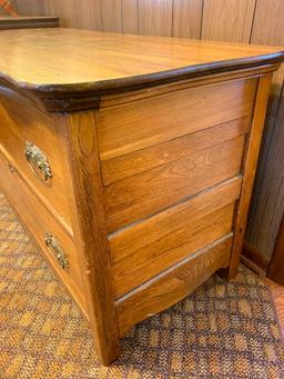 2 Drawer Antique Oak Low Boy Dresser. This is 24" T x 43" W x 19" D