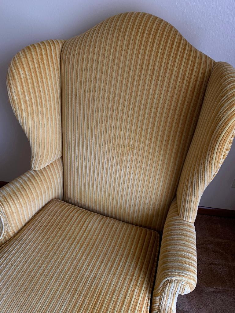 44" T x 31" W Vintage Yellow Corduroy Wingback Chair by Town & Country