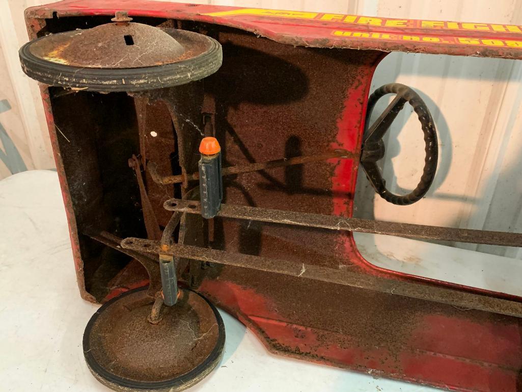 Vintage AMF Fire Fighter Metal Peddle Car - As Pictured