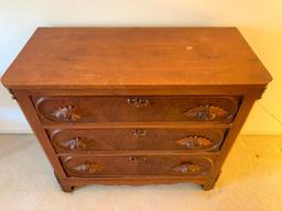 Large Antique Dresser w/3 Drawers & Ornate Handles. This is 36" T x 41" W x 18" D