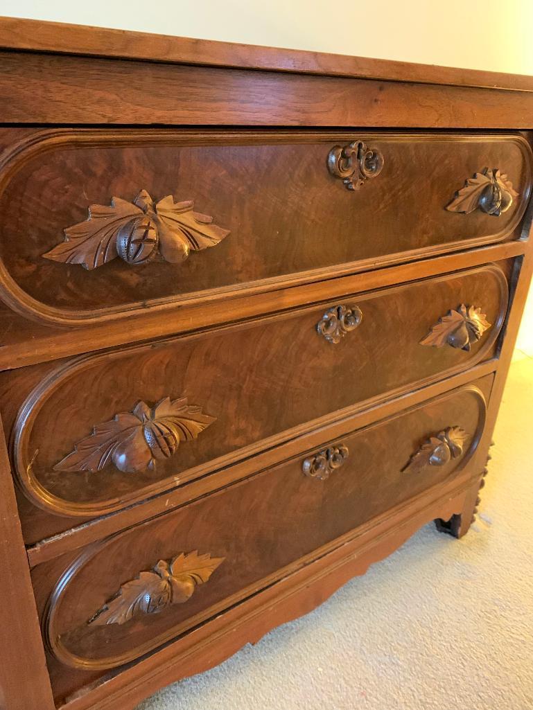 Large Antique Dresser w/3 Drawers & Ornate Handles. This is 36" T x 41" W x 18" D