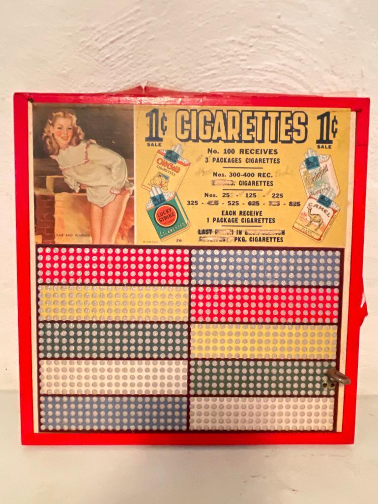 Vintage 1 Cent Cigarette Punch Board Game. Only 3 Holes Punched. This is 10" x 10". Very Unique
