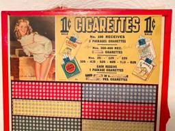 Vintage 1 Cent Cigarette Punch Board Game. Only 3 Holes Punched. This is 10" x 10". Very Unique