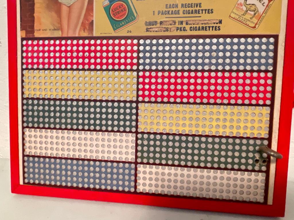 Vintage 1 Cent Cigarette Punch Board Game. Only 3 Holes Punched. This is 10" x 10". Very Unique