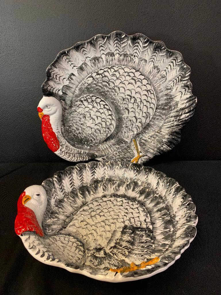 Pair of Turkey Platters Handpainted in Italy. The Largest is 19"