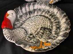 Pair of Turkey Platters Handpainted in Italy. The Largest is 19"