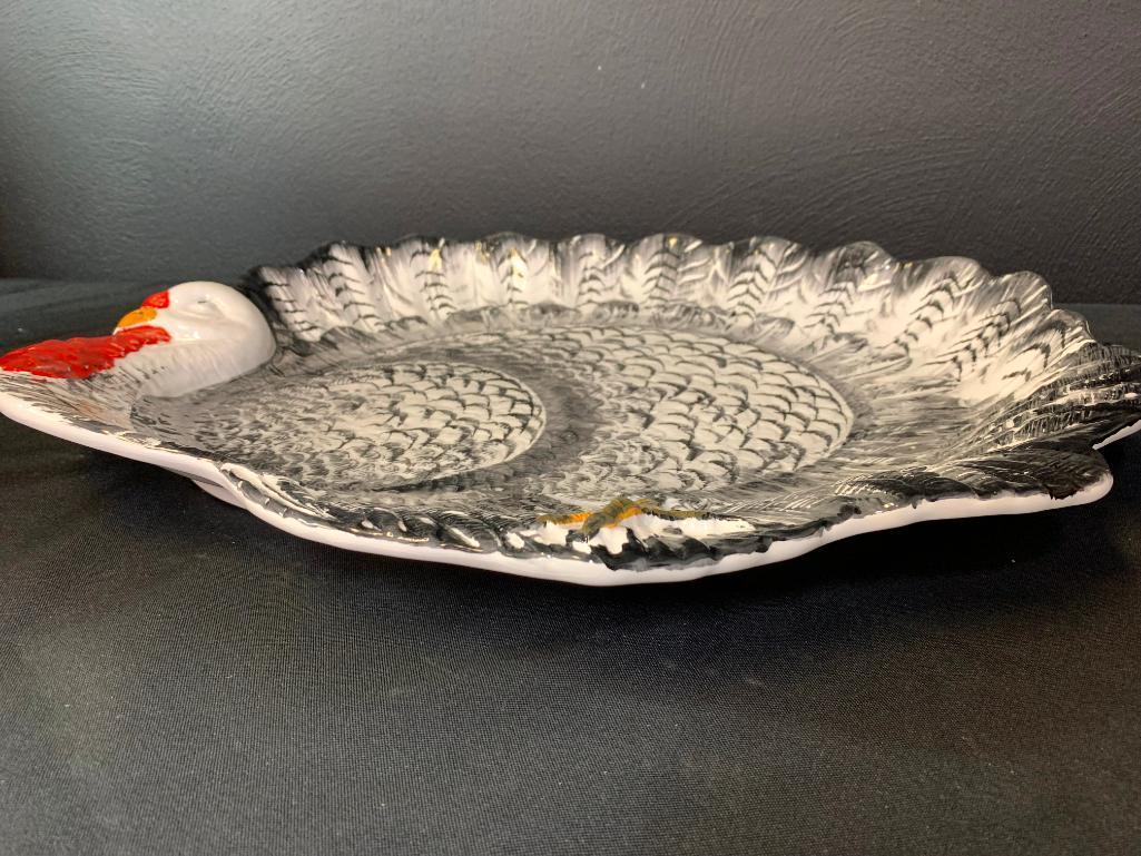 Pair of Turkey Platters Handpainted in Italy. The Largest is 19"