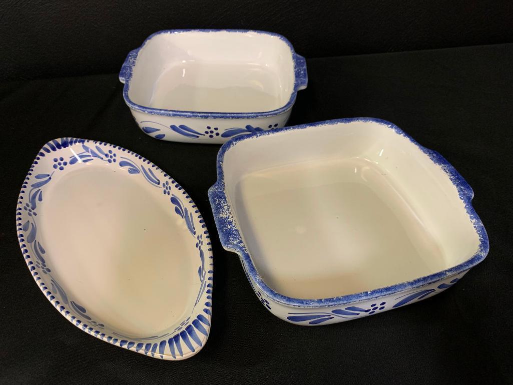 Pair of Ceramic & Clay 9" Casserole Dishes & Serving Tray Made in Italy