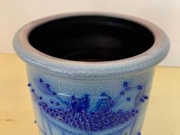 Salmon Falls Stoneware Crock w/Blueberry Design. This is 5" T x 6" W