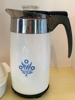 Corningware Cassarole Covered Dish (Has Chip in the Lid) & Coffee Pot.