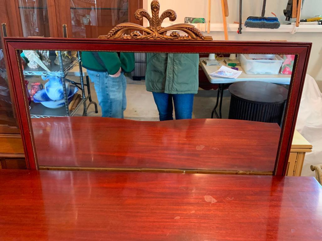 8 Drawer Dresser w/Mirror. This is 34" T x 56" W x 20" D. Has Scuffs & Scratches from Use