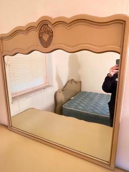 Dresser w/6 Drawers & Mirror. This is 36" T x 53" W x 21" D. This Does Have Scrapes and Scuffs