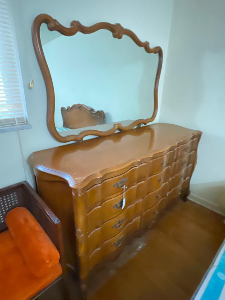 Dresser w/12 Drawers & Mirror. This is 36" T x 62" W x 22" D