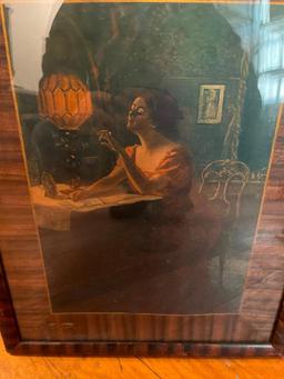 Antique Print of Lady and Lamp, Frame is 15 1/2" and 19 1/2"