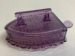 2" x 8" Vintage Purple Glass Flat Iron Butter Dish