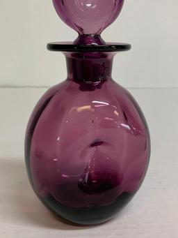 12.5" Vintage Blenko Amethyst Pinched Bottle w/Pinched Stopper