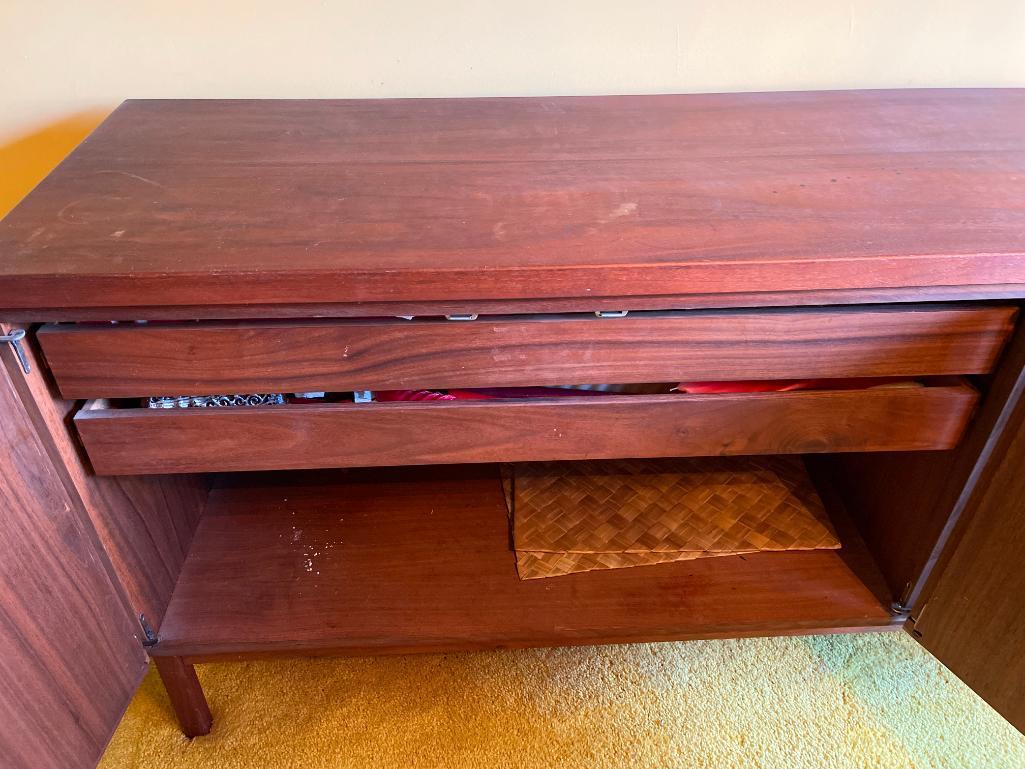 Two Piece Mid Century Modern Two Tone Walnut Buffet & Cabinet Set. Very Nice!