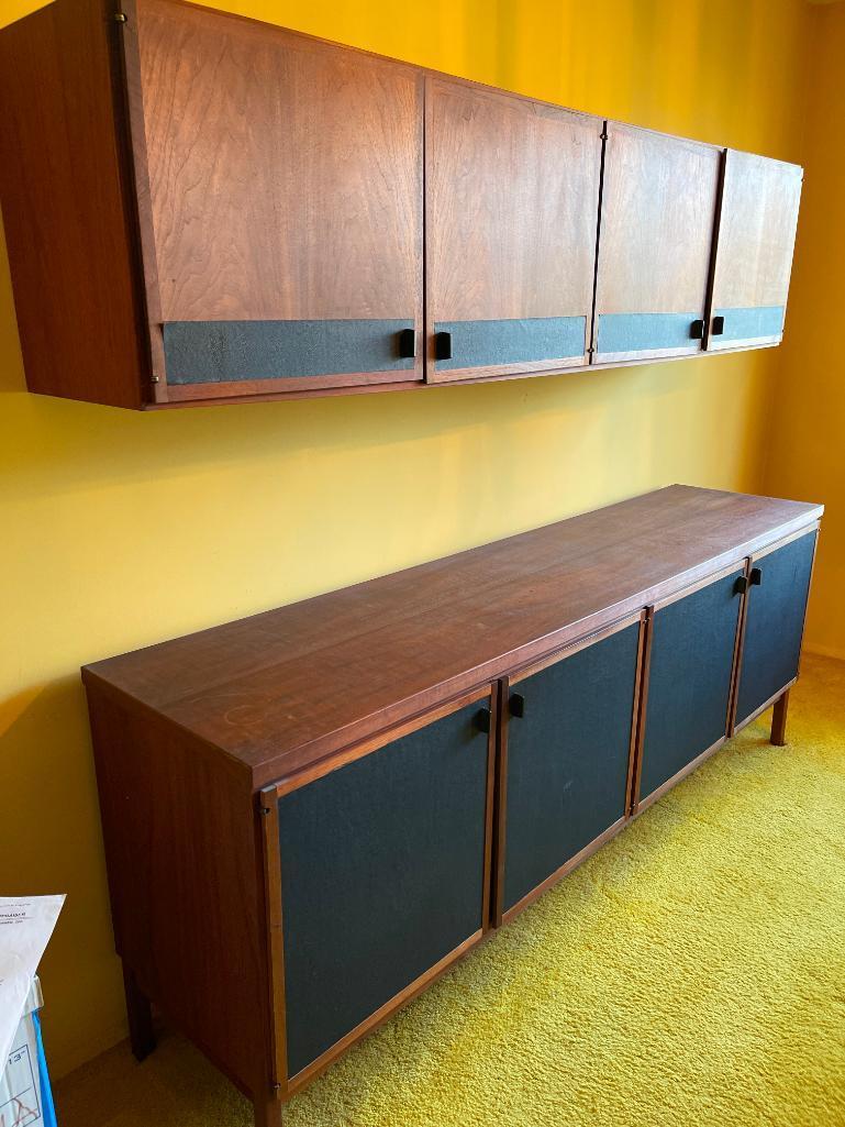 Two Piece Mid Century Modern Two Tone Walnut Buffet & Cabinet Set. Very Nice!