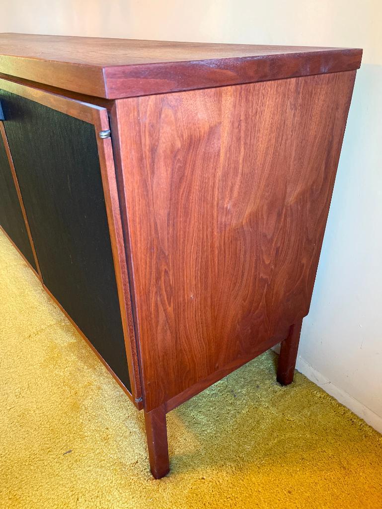 Two Piece Mid Century Modern Two Tone Walnut Buffet & Cabinet Set. Very Nice!