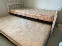 Twin Bedframe w/Trundle Incl Headboard, Footboard & Mattresses. The Mattresses are Older but Clean