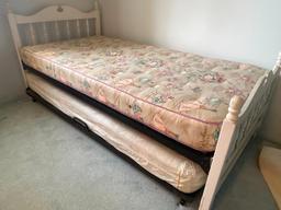 Twin Bedframe w/Trundle Incl Headboard, Footboard & Mattresses. The Mattresses are Older but Clean